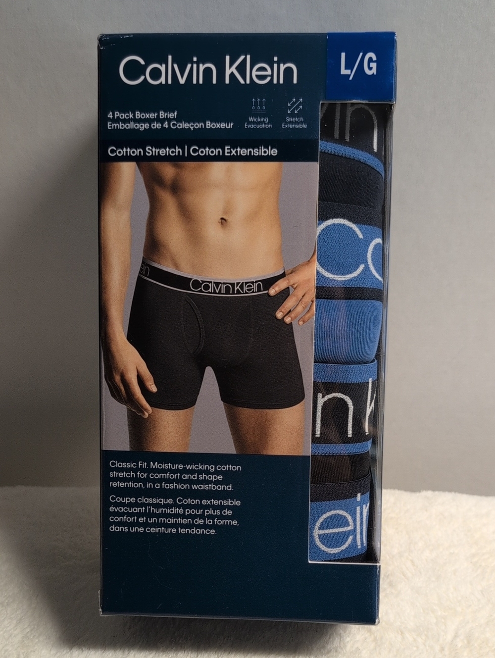 Calvin Klein Men’s Cotton Stretch Boxer Briefs - Black & Blue Stripes Size L